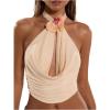 imageMakeMeChic Womens 3D Flower Draped Front Halter Crop Tops Tie Backless Sleeveless TankApricot