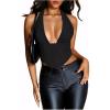 imageMakeMeChic Womens Cheetah Print Top Halter Corset Top Sexy Deep V Neck Going Out TopsBlack Solid