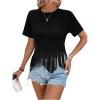 imageMakeMeChic Womens Crew Neck Short Sleeve T Shirt Top Fringe Tassel Summer Casual Tee TopsBlack