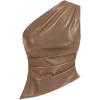 imageMakeMeChic Womens Faux Leather One Shoulder Sleeveless Y2k Tank Top Asymmetrical Ruched Festival Rave TopsKhaki