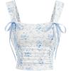 imageMakeMeChic Womens Floral Bow Wide Strap Cami Top Ruched Sleeveless Tank Crop TopsBlue and White