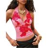 imageMakeMeChic Womens Floral Halter Crop Tops Tie Back Sleeveless Fitted TankHot Pink