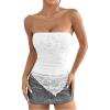imageMakeMeChic Womens Floral Lace Strapless Tube Top Ruched Backless Y2k Bandeau TopsWhite