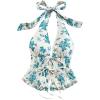 imageMakeMeChic Womens Floral Print Halter Top Shirred Lettuce Trim Knot Front Summer ShirtGreen