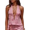 imageMakeMeChic Womens Floral Sequin Halter Top Tie Backless Slim Fitted Summer Crop TopsLight Pink