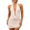 imageMakeMeChic Womens Floral Sequin Halter Top Tie Backless Slim Fitted Summer Crop TopsPink
