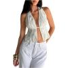 imageMakeMeChic Womens Floral Textured Halter Top Sleeveless Tie Back Elegant Cami Crop TopsWhite B