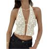 imageMakeMeChic Womens Floral Textured Halter Top Sleeveless Tie Back Elegant Cami Crop TopsWhite C
