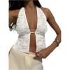 imageMakeMeChic Womens Floral Textured Halter Top Sleeveless Tie Back Elegant Cami Crop TopsWhite a