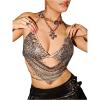 imageMakeMeChic Womens Glitter Sequin Fishnet Halter Tops Y2K Criss Cross Tie Back Crop TopMulticolor