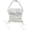 imageMakeMeChic Womens Halter Neck Drawstring Waist Sleeveless Summer Shirt Backless Crop TopsWhite