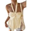 imageMakeMeChic Womens Halter Tops Ruched Backless Ruffle Hem Shirred Going Out Tank TopApricot