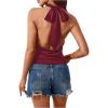 imageMakeMeChic Womens Halter Tops Satin Silk Backless Sleeveless Summer Camisole Going Out TopBurgundy a