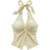 imageMakeMeChic Womens Halter Tops Slit Twist Front Backless Cute Summer Tank TopLight Yellow