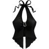 imageMakeMeChic Womens Halter Tops Slit Twist Front Backless Cute Summer Tank TopPlain Black