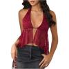 imageMakeMeChic Womens Halter Tops Y2k Going Out Cheetah Print TopBurgundy Lace