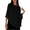 imageMakeMeChic Womens Knit Ponchos Shrug Shawl Wraps Sheer Poncho Sweater Asymmetrical TopsBlack