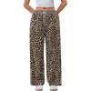 imageMakeMeChic Womens Leopard Print Wide Leg Pants Elastic Waist Button Front Y2K TrousersBrown