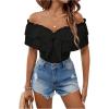 imageMakeMeChic Womens Off The Shoulder Tops Short Sleeve Tie Front Ruffle Layer Tee Shirts BlouseBlack