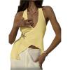 imageMakeMeChic Womens Open Back Halter Tops Asymmetrical Wrap Metal Starfish Going Out TankYellow