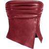 imageMakeMeChic Womens PU Leather Strapless Tube Top Ruched Split Bandeau Crop Tops ClubwearRose Red