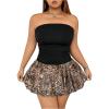 imageMakeMeChic Womens Plus Size Bandeau Neck Mini Dress High Waist Slim Fit Flared DressesBlack a