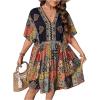 imageMakeMeChic Womens Plus Size Boho Dress Half Sleeve Flowy Sundress V Neck Summer Short DressesMulticolor