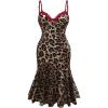 imageMakeMeChic Womens Plus Size Cheetah Print Dress V Neck Ruffle Hem Lace Bodycon Midi DressesMulticolor