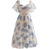imageMakeMeChic Womens Plus Size Dress Floral Square Neck Short Sleeve A Line Shirred Boho Maxi DressesBlue and White
