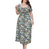 imageMakeMeChic Womens Plus Size Floral Print Puff Sleeve Square Neck Tie Front High Waist A Line Split Long DressMulticolor