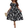 imageMakeMeChic Womens Plus Size Floral Print Short Sleeve Maxi Dress Square Neck Shirred High Waist Summer A Line DressBlack