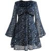 imageMakeMeChic Womens Plus Size Lace Leopard Print Dress Bell Sleeve Bow Front Dress Mini Party DressesBlue