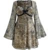 imageMakeMeChic Womens Plus Size Lace Leopard Print Dress Bell Sleeve Bow Front Dress Mini Party DressesFloral Multi