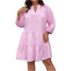 imageMakeMeChic Womens Plus Size Plaid Mini Dress Notched Lantern Sleeve Ruffle Button Smock DressesMulticolor