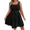 imageMakeMeChic Womens Plus Size Square Neck Tank Dresses Sleeveless Belted A Line Short DressBlack