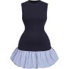 imageMakeMeChic Womens Plus Size Striped Bubble Dress Sleeveless Ruffled Bodycon Tank Mini DressesBlue