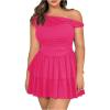 imageMakeMeChic Womens Plus Size Summer Dress Asymmetrical Neck Mini Dress Ruffle Tiered Cocktail DressesHot Pink