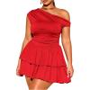 imageMakeMeChic Womens Plus Size Summer Dress Asymmetrical Neck Mini Dress Ruffle Tiered Cocktail DressesRed