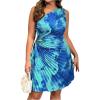 imageMakeMeChic Womens Plus Size Tie Dye One Shoulder Dress Cut Out Pleated Sleeveless Summer DressesBlue