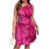 imageMakeMeChic Womens Plus Size Tie Dye One Shoulder Dress Cut Out Pleated Sleeveless Summer DressesHot Pink