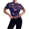 imageMakeMeChic Womens Reflective Mesh Sheer Crop Top Butterfly Short Sleeve Lettuce Trim T ShirtMulticolor a