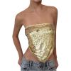 imageMakeMeChic Womens Sequin Sparkly Tie Backless Tube Crop Tops Strapless Bandeau Top ClubwearGold