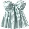 imageMakeMeChic Womens Striped Bandeau Shirt Bow Knot Frill Trim Ruffle Hem Shirred Summer Y2k Tube TopGreen