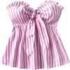 imageMakeMeChic Womens Striped Bandeau Shirt Bow Knot Frill Trim Ruffle Hem Shirred Summer Y2k Tube TopPink
