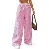 imageMakeMeChic Womens Striped Pants Elastic Waist Wide Leg Straight Summer TrousersPink