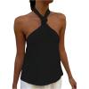 imageMakeMeChic Womens Summer Halter Tops Criss Cross Casual Sleeveless Tie Backless Textured ShirtBlack