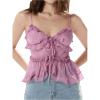 imageMakeMeChic Womens V Neck Mesh Cami Top Bow Tie Front Spaghetti Strap Frill Trim Ruffle Hem Camisole TopsMauve Purple