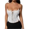 imageMakeMeChic Womens Y2K Corset Tops Renaissance Bustier Lace Up Floral Embroidery Strapless Grommet Tube Crop TopWhite