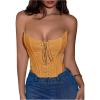 imageMakeMeChic Womens Y2K Corset Tops Renaissance Bustier Lace Up Floral Embroidery Strapless Grommet Tube Crop TopYellow