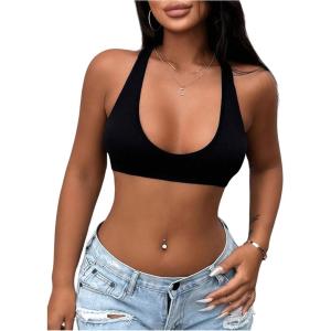 imageMakeMeChic Womens Backless Crop Tank Top Low Cut Sexy Cute Summer TopsBlack